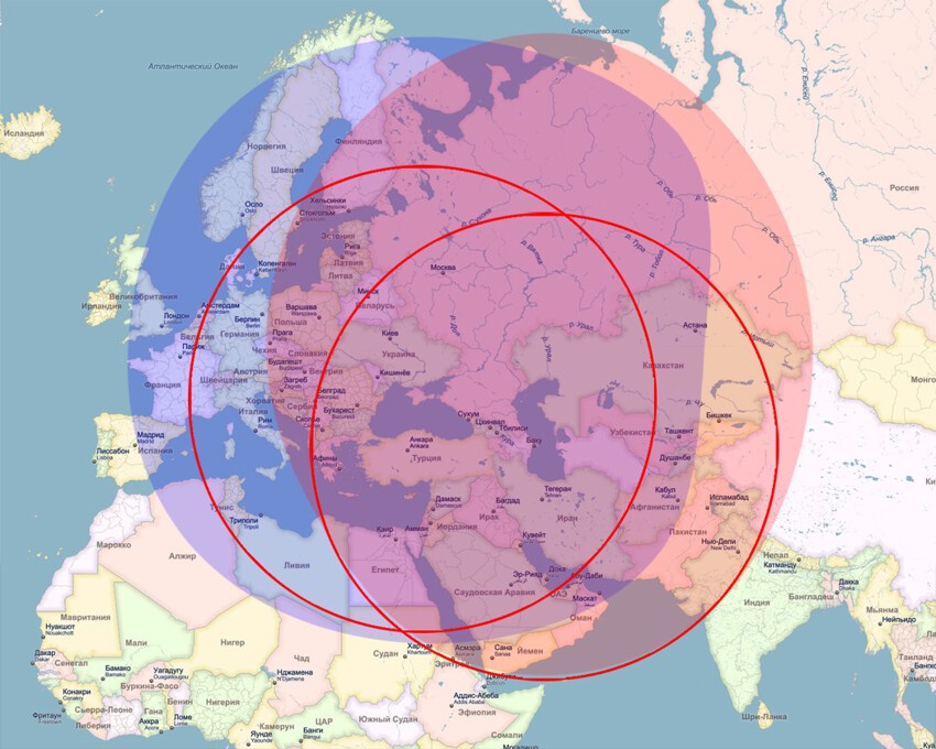 РЕАЛЬНАЯ зона покрытия крылатыми ракетами Калибр-НК.