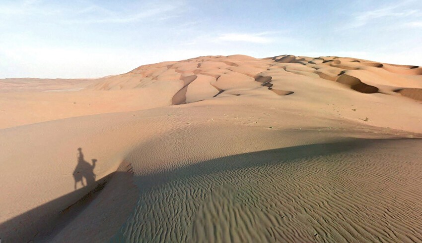 7. Конец пути в Оазисе Лива — природном заповеднике в ОАЭ. По тени видно, что наша камера стоит на верблюде, иначе никак тут. (Фото Google, Inc.):