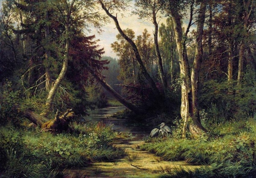 Лесной пейзаж с цаплями 1870г.