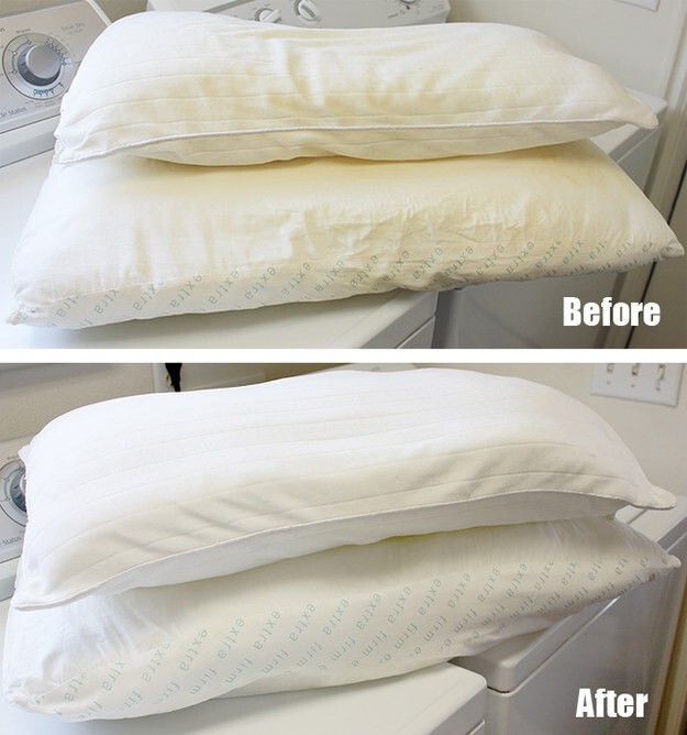 31. Белизна и горячая вода помогут придать подушкам свежий вид 