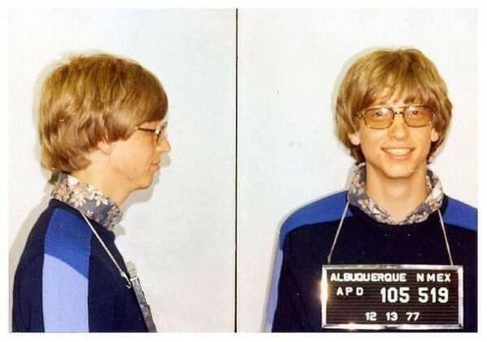 15. Арестованный за вождение без прав Билл Гейтс, 1977 год.
