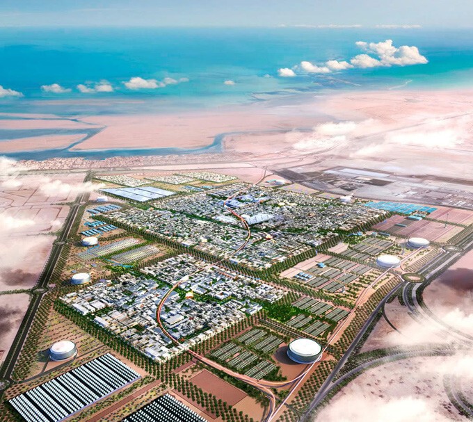 Освежитесь в биогороде посреди пустыни Масдар, Абу-Даби, ОАЭ