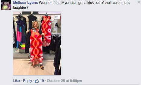 После того, как фотография разошлась по интернету, многие женщины стали обращаться в Myer, чтобы купить "платье с вагинами".