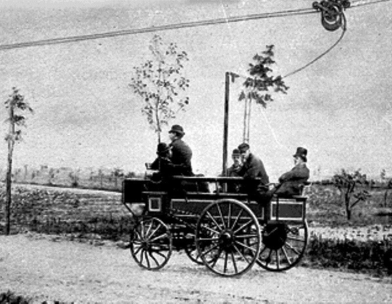  Первый в мире троллейбус, Берлин, 1882: