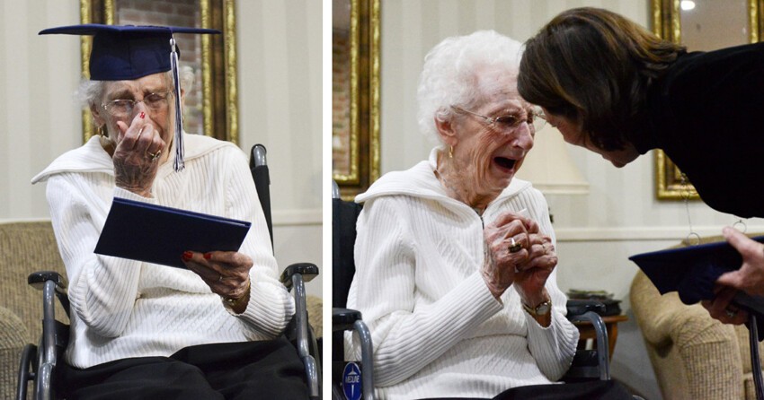 97-летняя старушка разрыдалась от счастья, когда, наконец, получила свой диплом об окончании школы