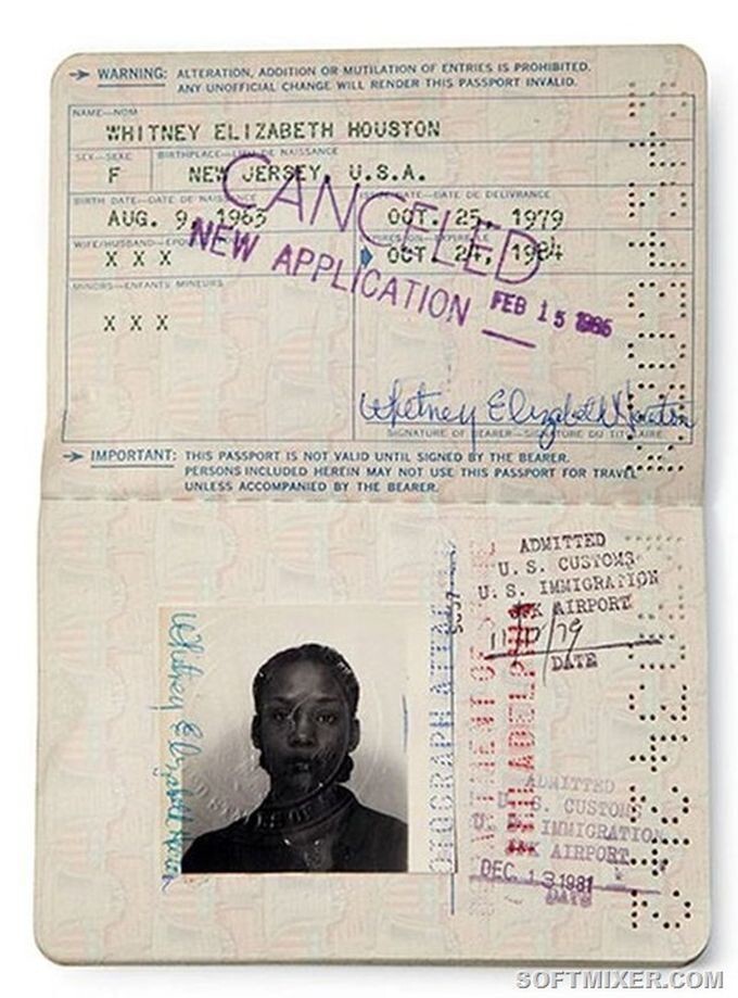 Паспорт Уитни Хьюстон, 1979 год.