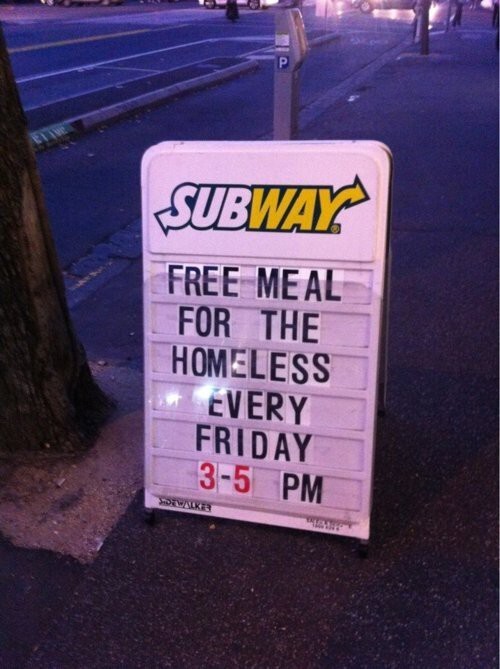 6. Subway, предлагающий бесплатную еду бездомным еженедельно