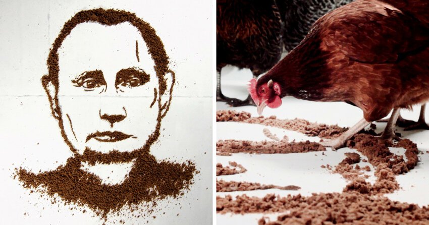 Литовская художница скормила портрет Путина курицам