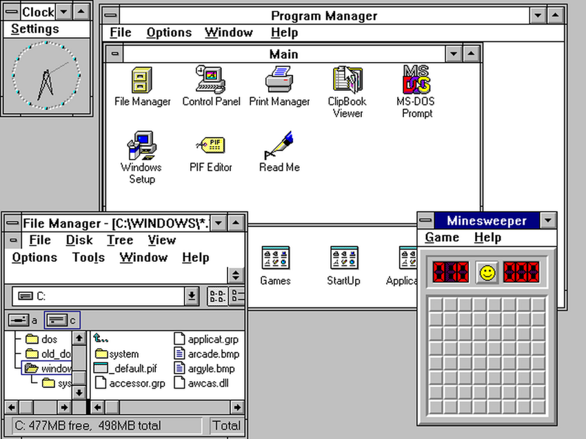 Windows 3.0. Причем в версии 3.1 появился «Сапер»!