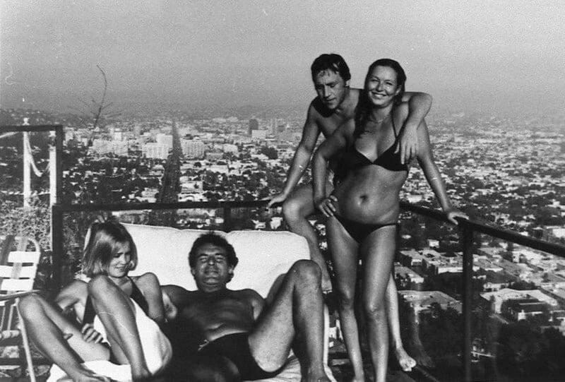 Джессика Лэнг, Милош Форман, Владимир Высоцкий, Марина Влади. США, Лос-Анджелес, 1976 год.