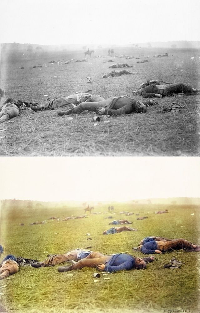 Урожай смерти (The Harvest of Death),1863 - самое кровопролитное сражение в ходе гражданской войны в США. Автор фото Тимоти О'Салливан.
