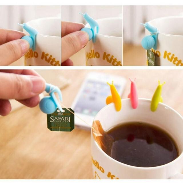 2. Яркие силиконовые улитки для поддержки чайных пакетиков на чашке.