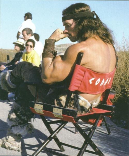 Арнольд Шварценеггер на съемках фильма "Конан-варвар". 1981 год