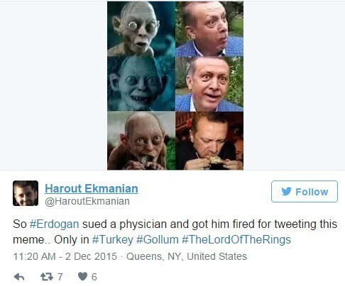 Суд Турции запросил экспертизу образа Голлума по делу об оскорблении Эрдогана  