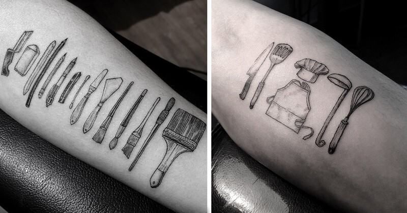 Тату-мастер из Южной Кореи делает клиентам татуировки с их рабочими инструментами