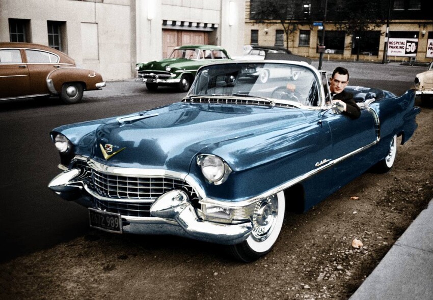 1955 Hugh Hefner with his new Cadillac Eldorado
