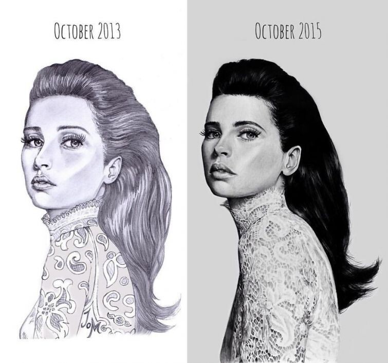 Рисунок одной и той же женщины в 2013 и в 2015 году