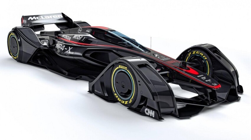 McLaren MP4-X смотрит в будущее самых-самых гонок. Мы смотрим на MP4-X и ту капсулу, в которую должен будет поместиться Алонсо будущего. Эм-м… придется подстричься