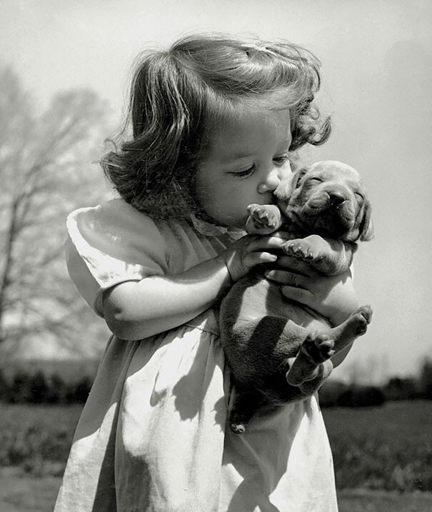 Девочка и щенок, 1950
