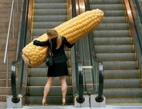 5. Женщина, пытающаяся впихнуть кукурузу на эскалатор