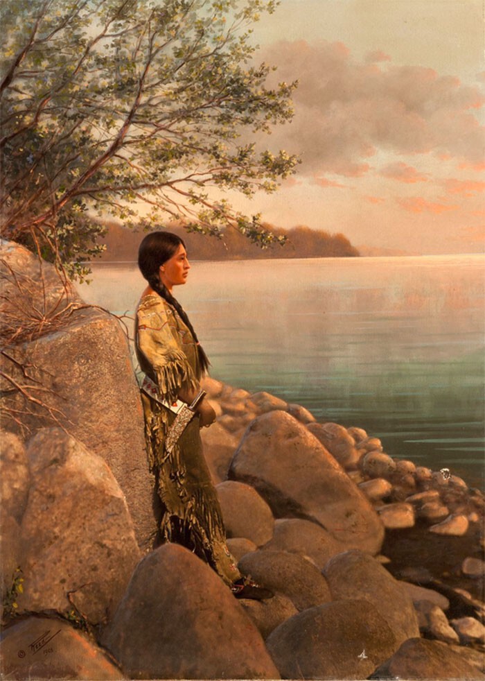 Молодая женщина на берегу реки, начало 1900-х, фотограф Роланд В. Рид