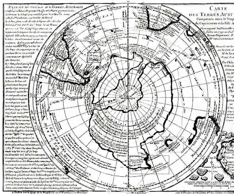 Карта Антарктиды без льда (карта Пири Рейса) 