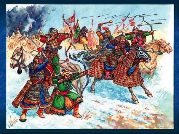 Монгольские воины,закованные в железо.Железо в Монголии не добывается и сейчас.