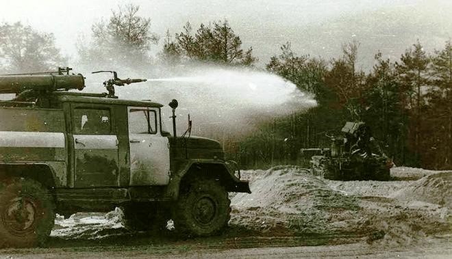 Пожарные машины на Чернобыльской АЭС