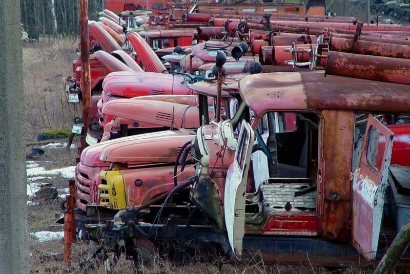 Пожарные машины на Чернобыльской АЭС