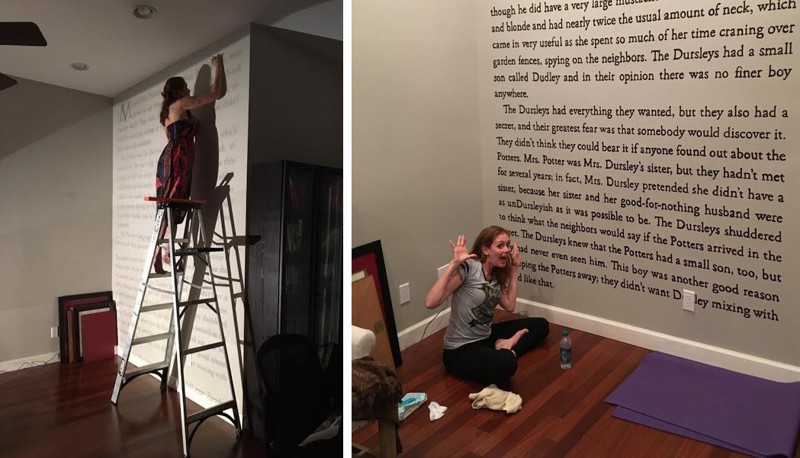 Женщина превратила стену своего дома в первую страницу книги "Гарри Поттер и философский камень"