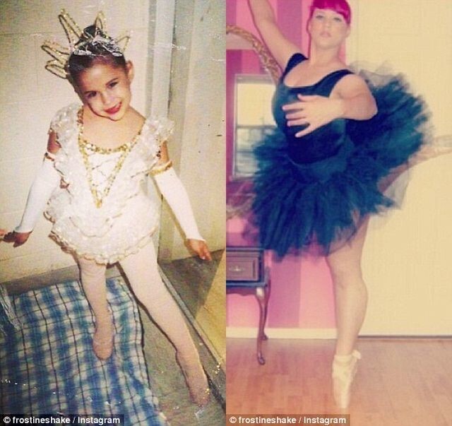 Слишком большой стресс: Фростин начала брать балетные уроки будучи ребенком (слева), но в подростковом возрасте окончательно его бросила – из-за жесткого давления на нее по поводу веса (справа).