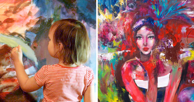 Мама дописывает картины своих дочерей, превращая их в настоящие шедевры