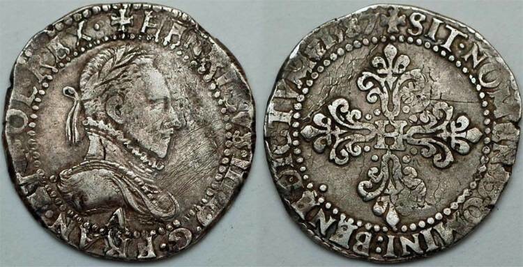 Серебряный франк Анри III 1577г.