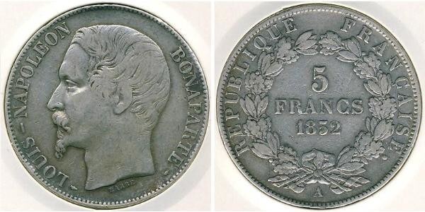 5 франков Наполеона III 1852г., серебро