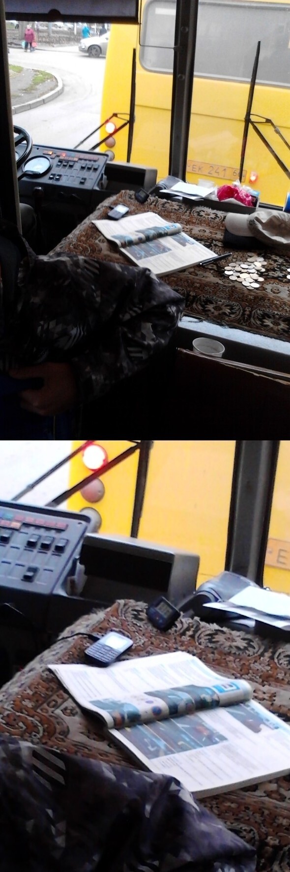Ничего необычного, просто водитель автобуса готовится к экзамену в ГАИ 