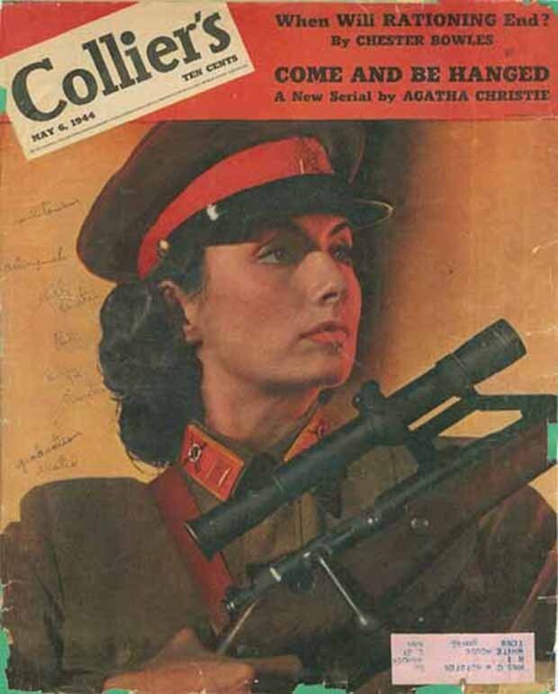 Легендарная советская снайпер Людмила Павличенко, уничтожившая 309 фашистов, на обложке американского журнала 1944 года.