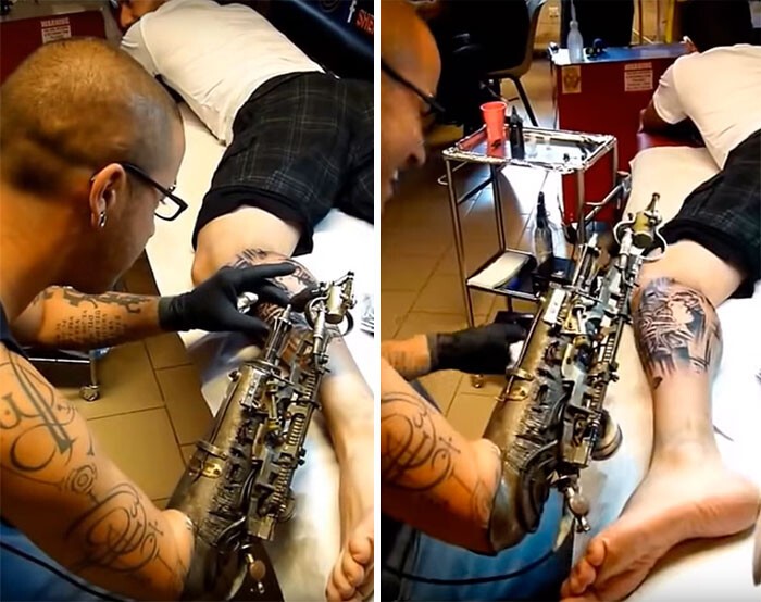 Татуировщик с ампутированной рукой и его протез с тату-машинкой, позволяющий ему не бросать своё ремесло 