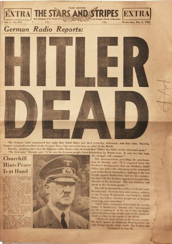 Изображение дня: «Выпуск газеты The Stars and stripes от 2 мая 1945-го года: Гитлер мертв»  
