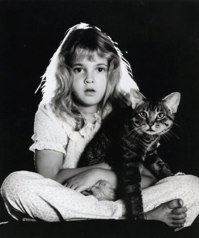 Дрю Бэрримор с кошкой, 1980-е  
