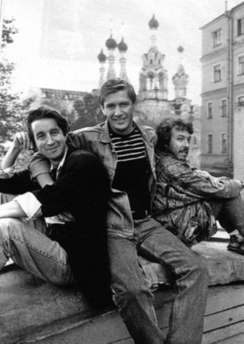 Леонид Ярмольник, Александр Абдулов и Андрей Макаревич, 1987 год.