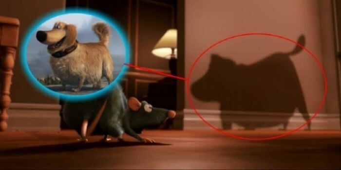 В мультфильме «Рататуй» можно увидеть тень собаки из мультфильма «Вверх».