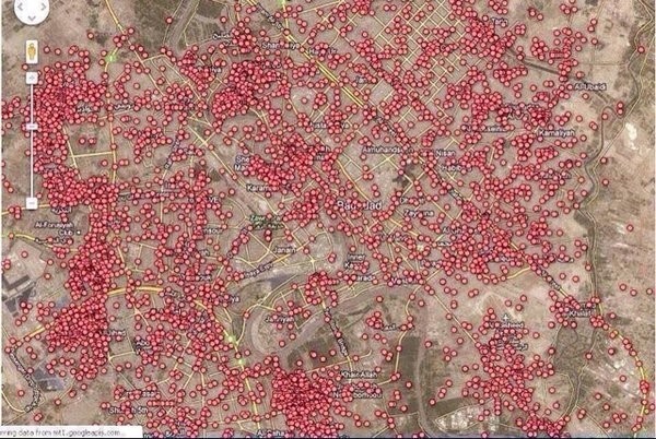14. Карта всех взрывов заминированных машин в Багдаде с 2003 года