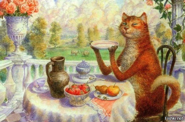 Кот пьёт чай