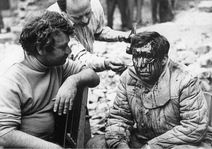 Алексей Герман и Юрий Никулин на съёмках фильма "Двадцать дней без войны", 1976 год, СССР 
