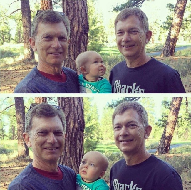 Ребенок впервые увидел близнеца своего дедушки