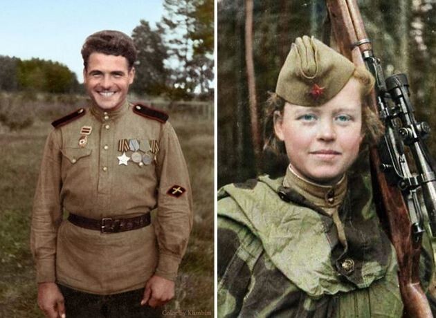 Артиллерист и советский снайпер Надежда Колесникова, 1943 год