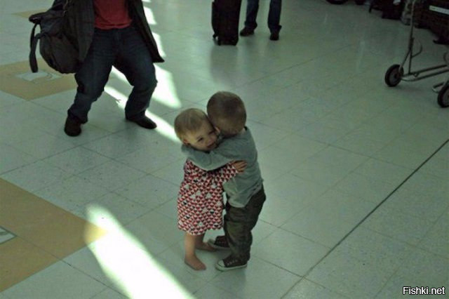 Эти два малыша, которые никогда раньше не встречались, просто решили обняться...