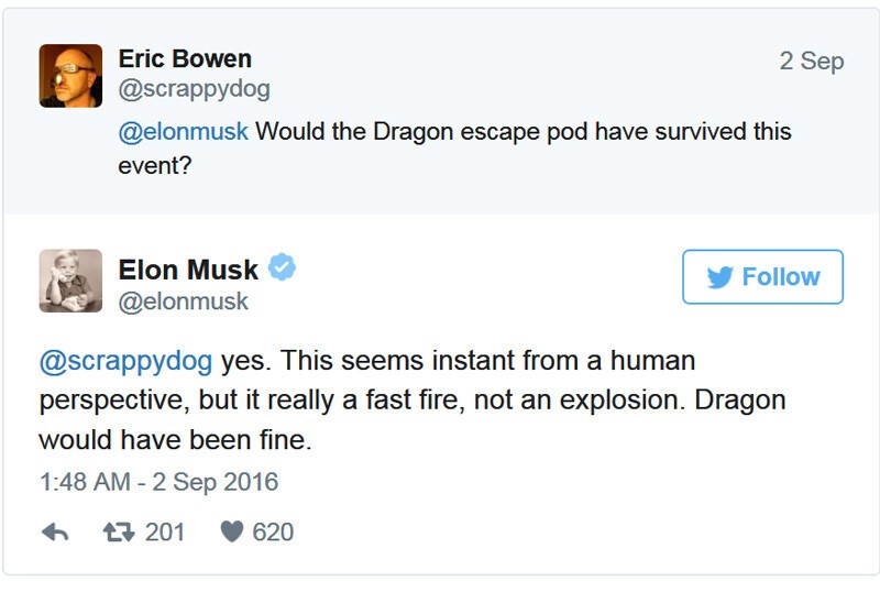 О пояснениях Илона Маска по поводу взрыва Falcon