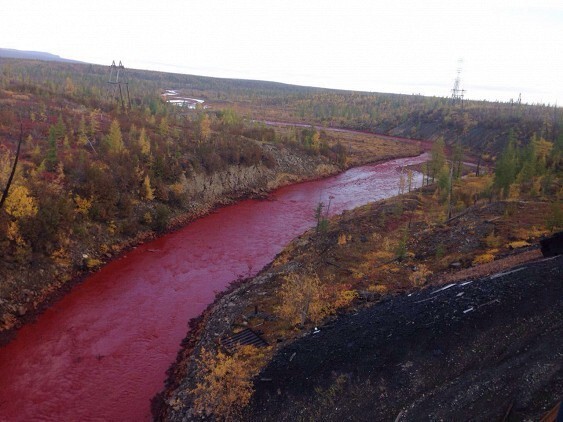 Река в Норильске стала багровой