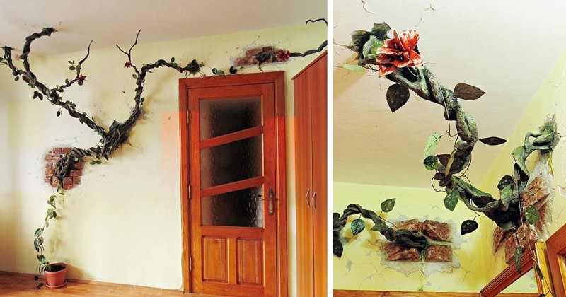 "Пророщенные" сквозь стены деревья и ожившие картины: декоратор творит чудеса в домах людей